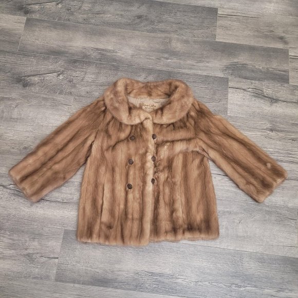 VTG ROBERTS GAFFNEY in SAN FRANCISCO Vintage Mink Fur Coat 50's 3/4 Sleeve Large - Picture 1 of 10